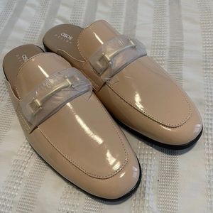 ASOS Design Backless Mule Loafer in Pink Patent Faux Leather Size 13